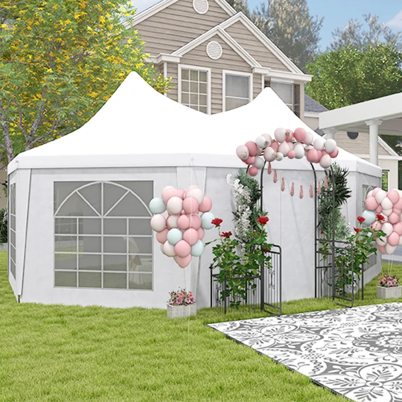 Outsunny 16' x 22' Wedding Event Party Tent High Peak Octagonal Outdoor Gazebo Canopy with Removable Walls White