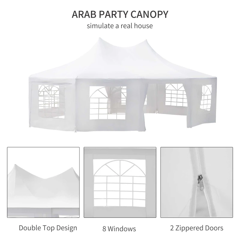 Outsunny 21' x 29' Wedding Event Party Tent High Peak Decagonal Outdoor Gazebo Canopy with Removable Walls White