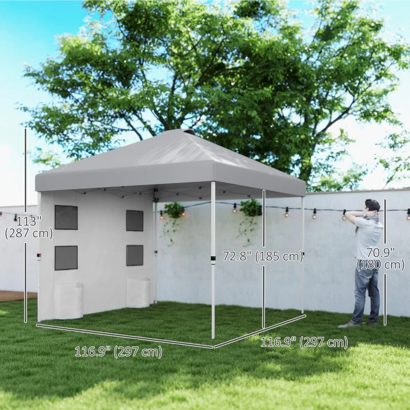 Outsunny 10' x 10' Pop Up Canopy Tent with Sidewall, Height Adjustable Instant Sun Shelter with Storage Pockets, Light Grey