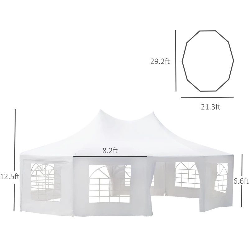 Outsunny 21' x 29' Wedding Event Party Tent High Peak Decagonal Outdoor Gazebo Canopy with Removable Walls White