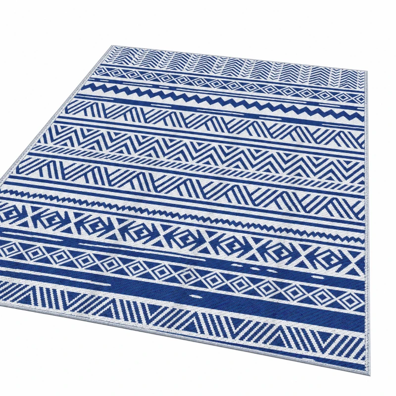 Outsunny Reversible Outdoor Rug, Patio Floor Mat, 6'x9' Plastic Straw Rug for Backyard Deck, Beach, Camping, Dark Blue and White