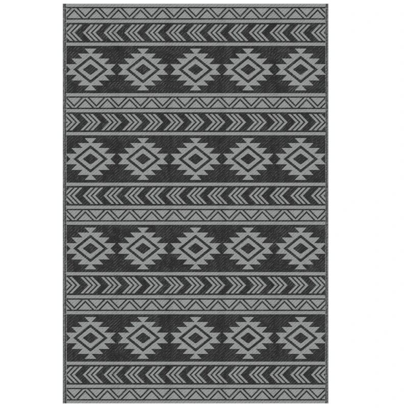 Outsunny Reversible Outdoor RV Rug, Patio Floor Mat, 6' x 9' Plastic Straw Rug for Backyard, Deck, Beach, Camping, Black & Grey