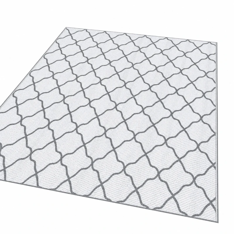 Outsunny Waterproof  Outdoor Rug, 6' x 9' RV Rug Reversible Mat for Backyard, Deck, Picnic, Beach, Camping, Grey & White Net
