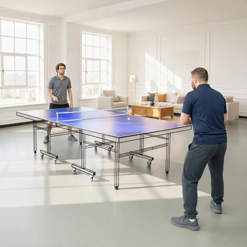 Soozier 9 ft Folding Ping Pong Table Top for Billiard Tables, Table Tennis Conversion Top with Net, Foam Padding, Blue