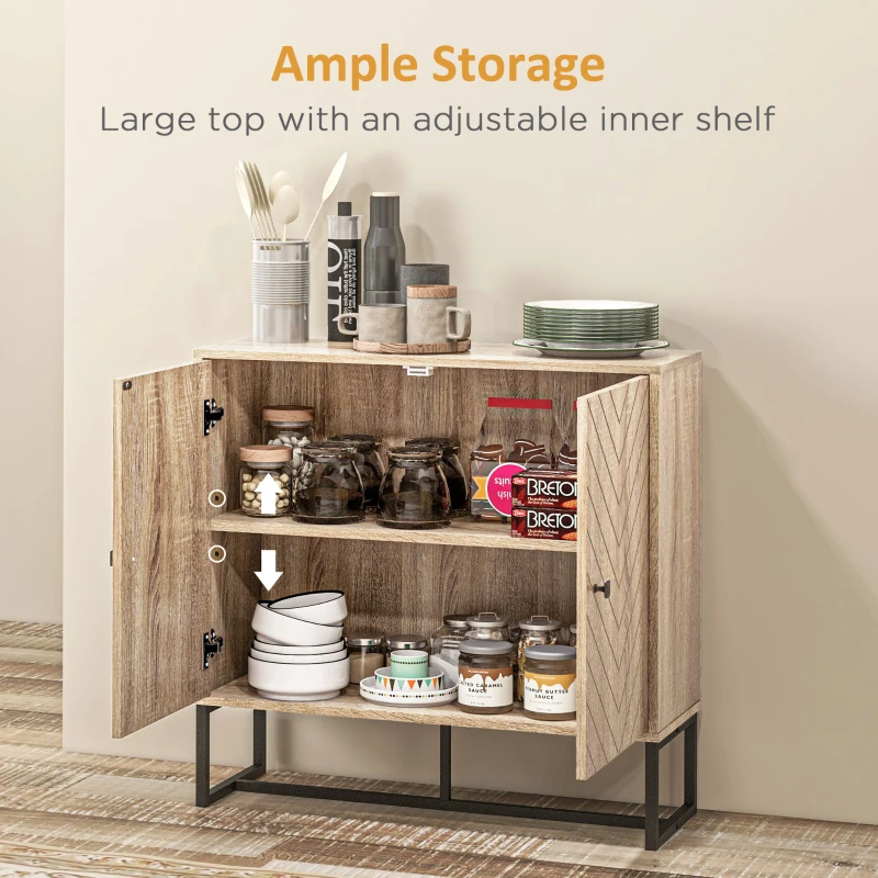 HOMCOM 31.5" Buffet Cabinet, Modern Sideboard with Adjustable Shelf, Steel Base and 2 Chevron Doors, Natural Wood
