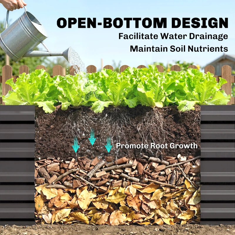 Outsunny Galvanized Raised Garden Bed, Steel Outdoor Planters with Reinforced Rods, 71" x 36" x 23", Dark Gray