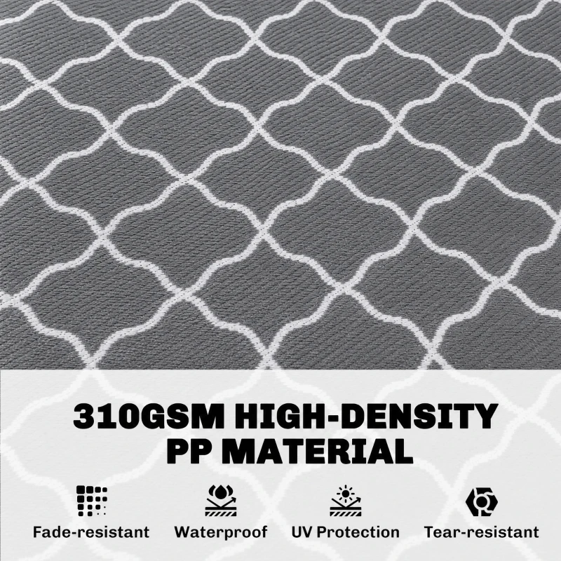 Outsunny Waterproof  Outdoor Rug, 6' x 9' RV Rug Reversible Mat for Backyard, Deck, Picnic, Beach, Camping, Grey & White Net