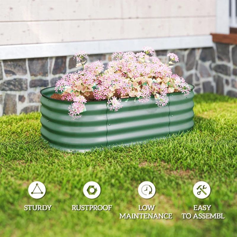 Outsunny 3.4' x 2' x 1' Galvanized Raised Garden Bed Kit, Metal Planter Box with Safety Edging, Green