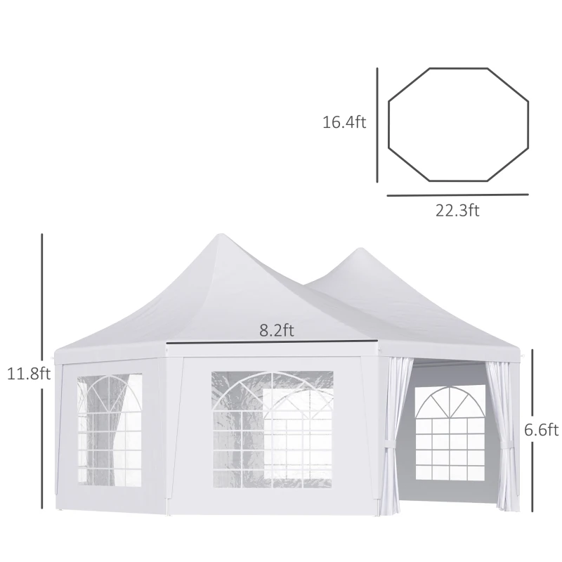 Outsunny 16' x 22' Wedding Event Party Tent High Peak Octagonal Outdoor Gazebo Canopy with Removable Walls White