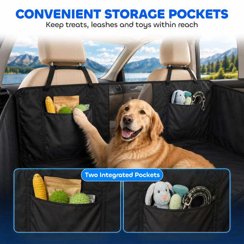 PawHut Dog Car Seat Cover for Back Seat, Hard Bottom Back Seat Extender, Waterproof Dog Hammock for Car & SUV, 58"L, Black