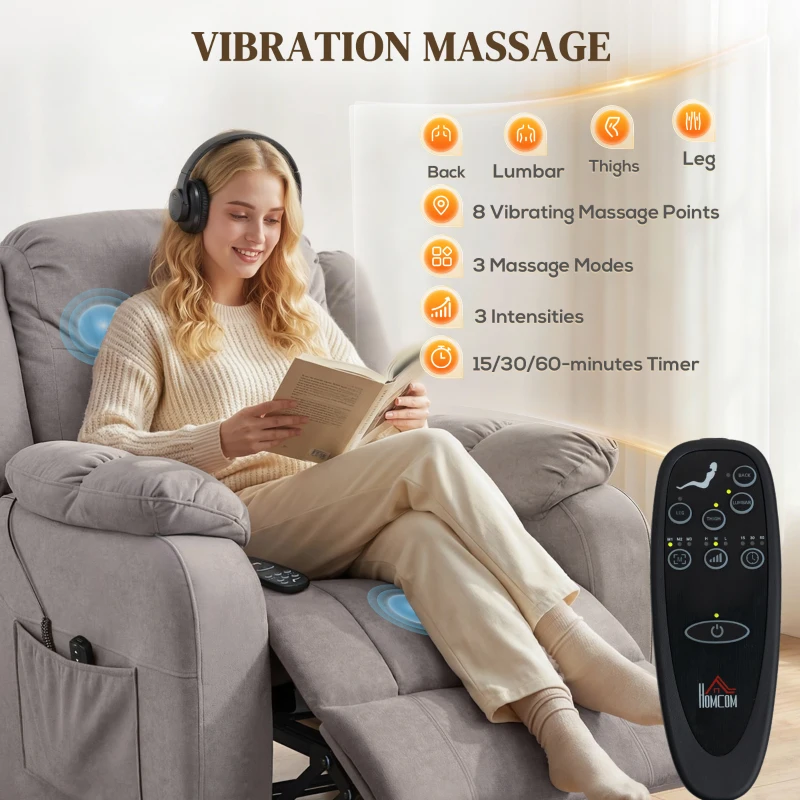 HOMCOM Massage Recliner Chair with Quiet Brushless Motor Pet-Friendly Fabric Power Recliner with 2 Memory Positions Brown