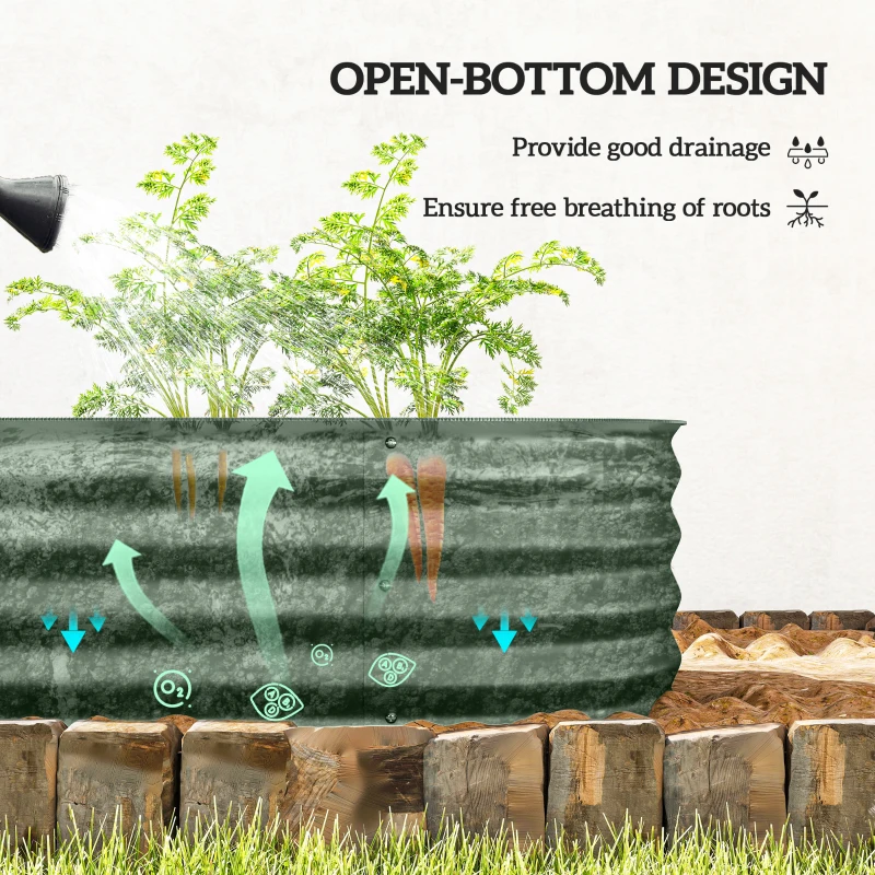 Outsunny 4.9' x 2' x 1' Galvanized Raised Garden Bed Kit, Metal Planter Box with Safety Edging, Green