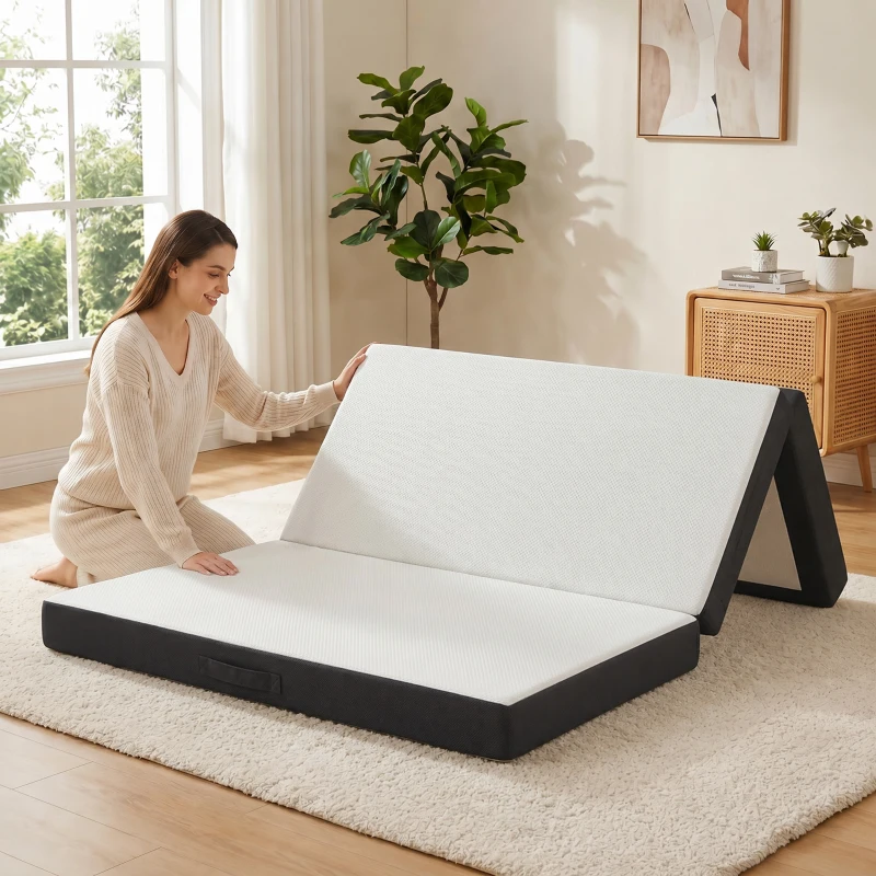 HOMCOM Trifold Mattress, 6 Inch Memory Foam Mattress for Guest, Camping, RV, Travel, Yoga, Made in USA, 75" x 54" x 6"