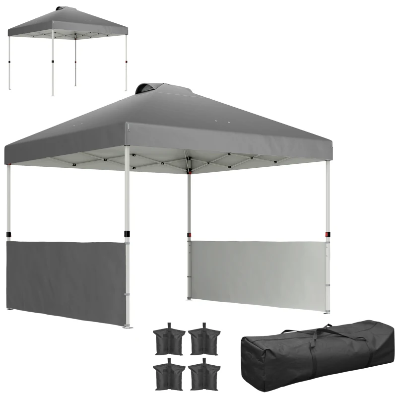 Outsunny 10' x 10' Pop Up Canopy Tent with 2 Half Sidewalls, UV50+ Instant Sun Shelter with Wheeled Carry Bag, Dark Gray