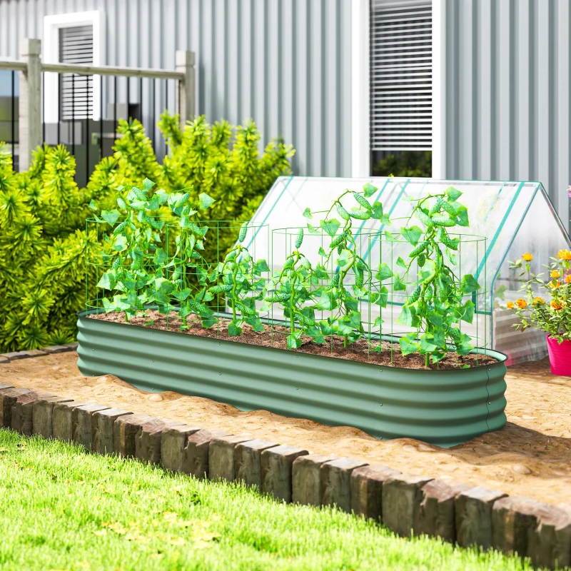 Outsunny 7.9' x 2' x 1' Galvanized Raised Garden Bed Kit, Metal Planter Box with Safety Edging, Green