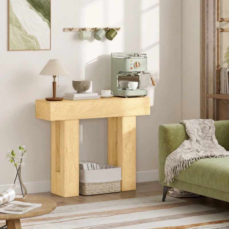 HOMCOM 42 Inch Console Table, Sofa Table Behind the Couch with Thickened Tabletop for Living Room, Hallway, Entrance, Oak