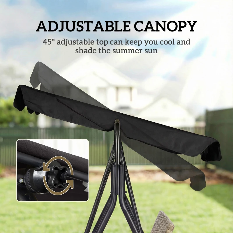 Outsunny Outdoor 3-Seat Porch Swing with Canopy, Rattan Seat, Removable Cushion, Pillows and Steel Frame