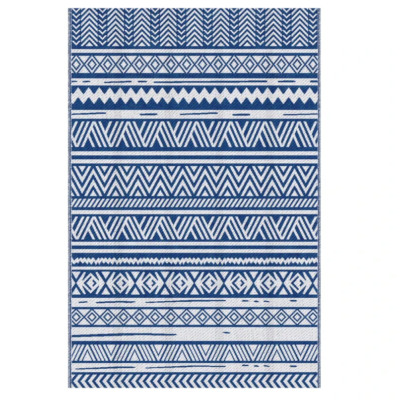 Outsunny Reversible Outdoor Rug, Patio Floor Mat, 6'x9' Plastic Straw Rug for Backyard Deck, Beach, Camping, Dark Blue and White