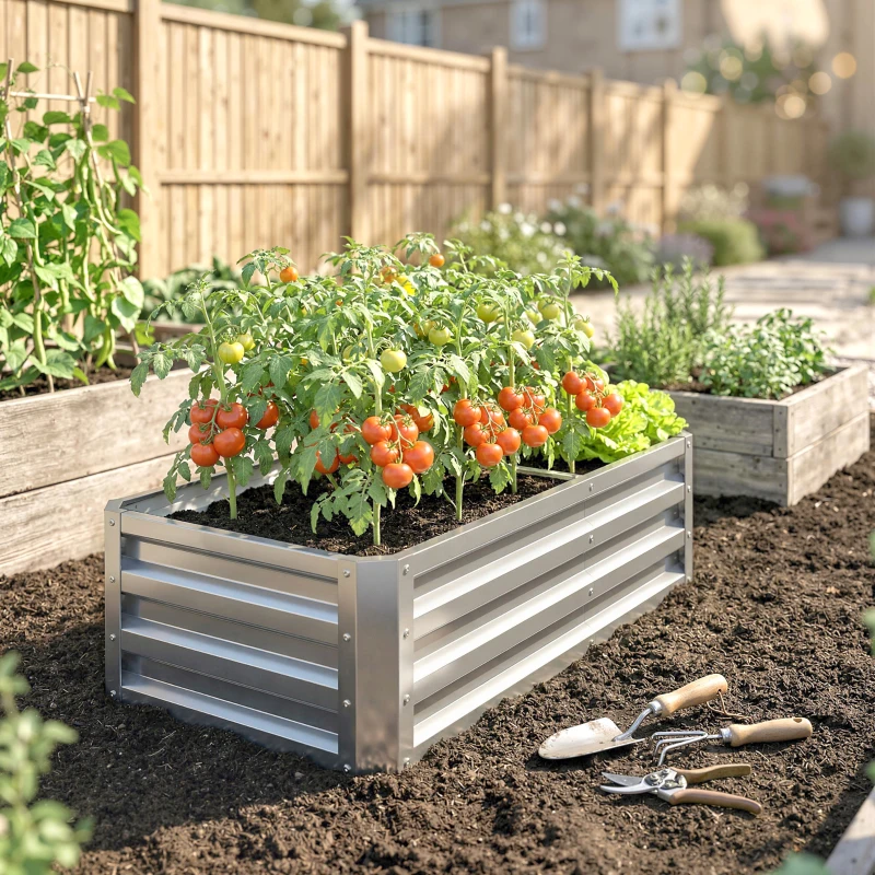 Outsunny Galvanized Raised Garden Bed, 4' x 2' x 1' Metal Planter Box, for Growing Vegetables, Flowers, Herbs, Succulents, Green