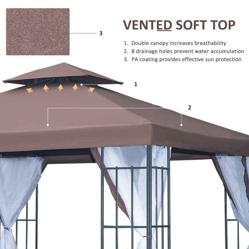 Outsunny 10'x10' Garden Gazebo Patio Canopy Portable Party Event Backyard w/ Mosquito Netting Coffee