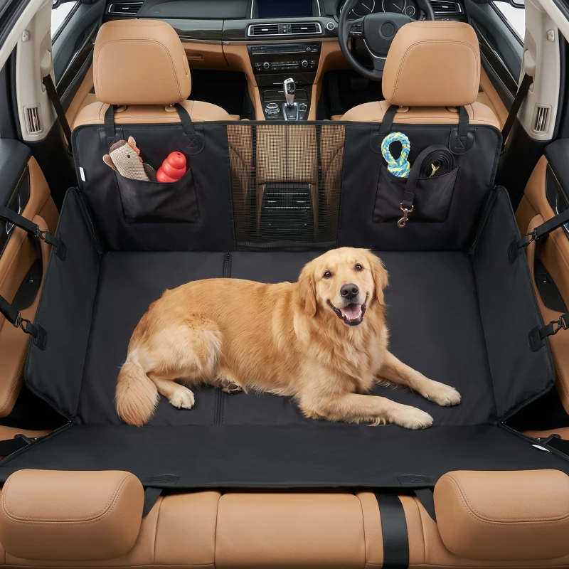 PawHut Dog Car Seat Cover for Back Seat, Hard Bottom Back Seat Extender, Waterproof Dog Hammock for Car & SUV, 58"L, Black