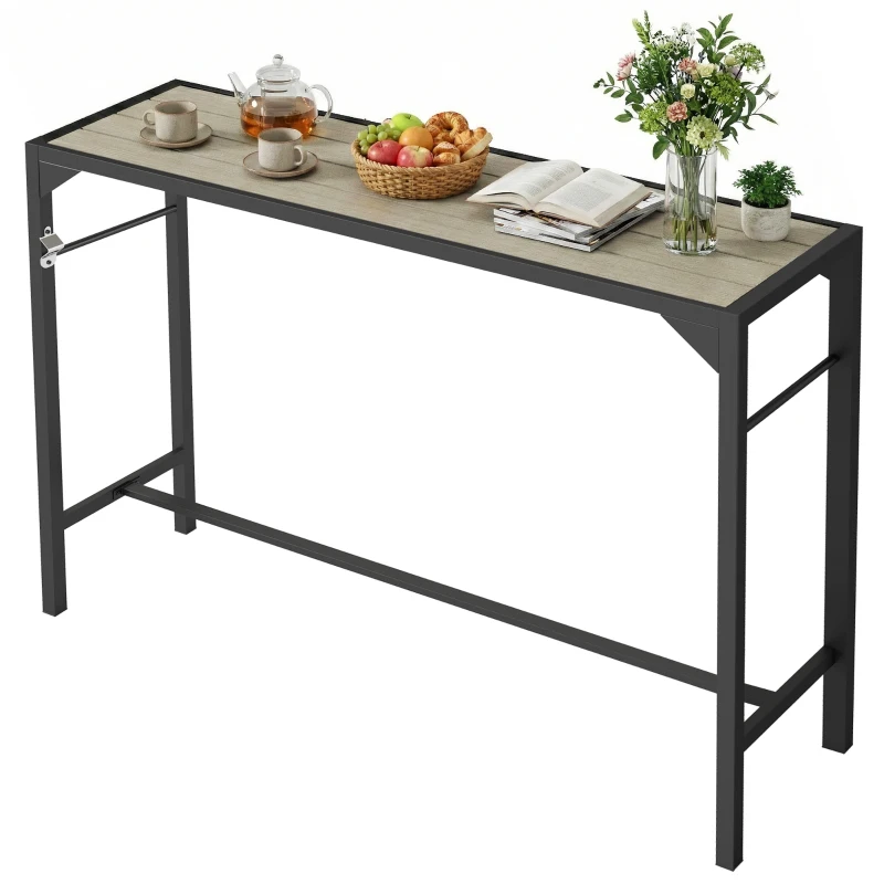 Outsunny Bar Height Outdoor Table with Built-In Bottle Opener, Patio Bar Table with Wood Grain Plastic Top, 55" x 15" x 39"