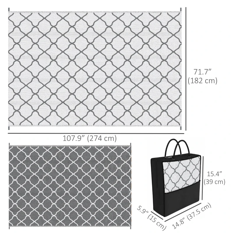Outsunny Waterproof  Outdoor Rug, 6' x 9' RV Rug Reversible Mat for Backyard, Deck, Picnic, Beach, Camping, Grey & White Net