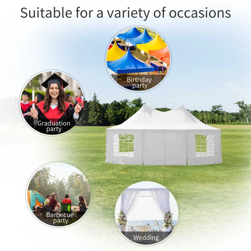 Outsunny 16' x 22' Wedding Event Party Tent High Peak Octagonal Outdoor Gazebo Canopy with Removable Walls White
