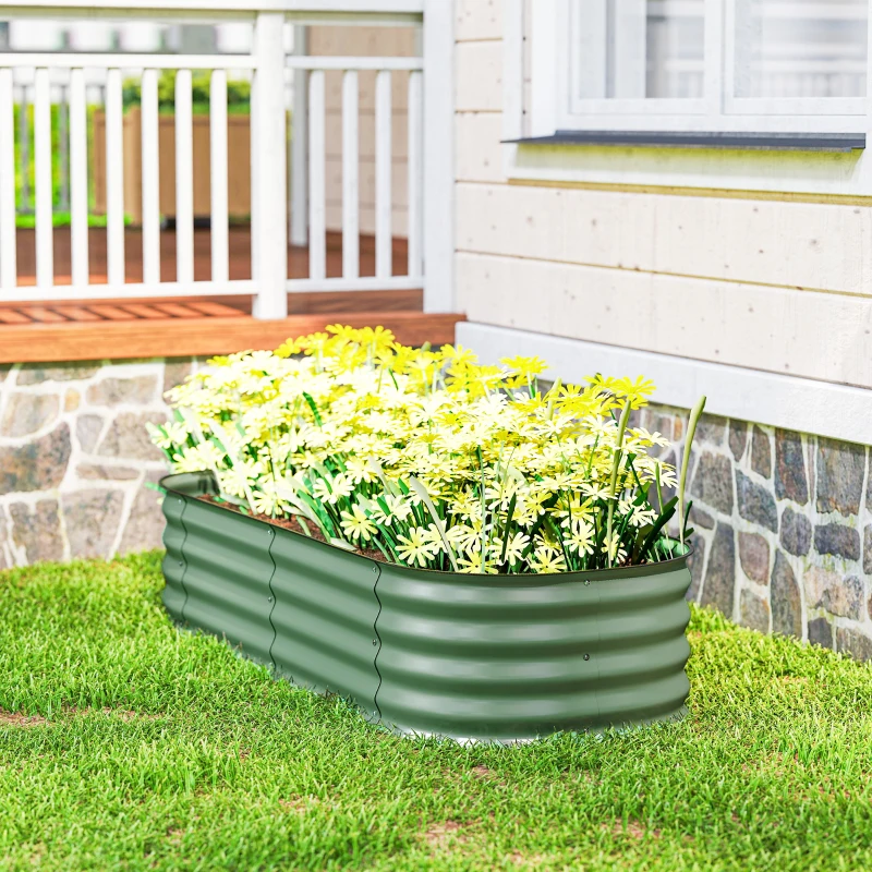 Outsunny 4.9' x 2' x 1' Galvanized Raised Garden Bed Kit, Metal Planter Box with Safety Edging, Green