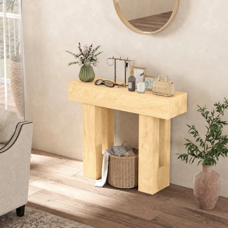 HOMCOM 42 Inch Console Table, Sofa Table Behind the Couch with Thickened Tabletop for Living Room, Hallway, Entrance, Oak