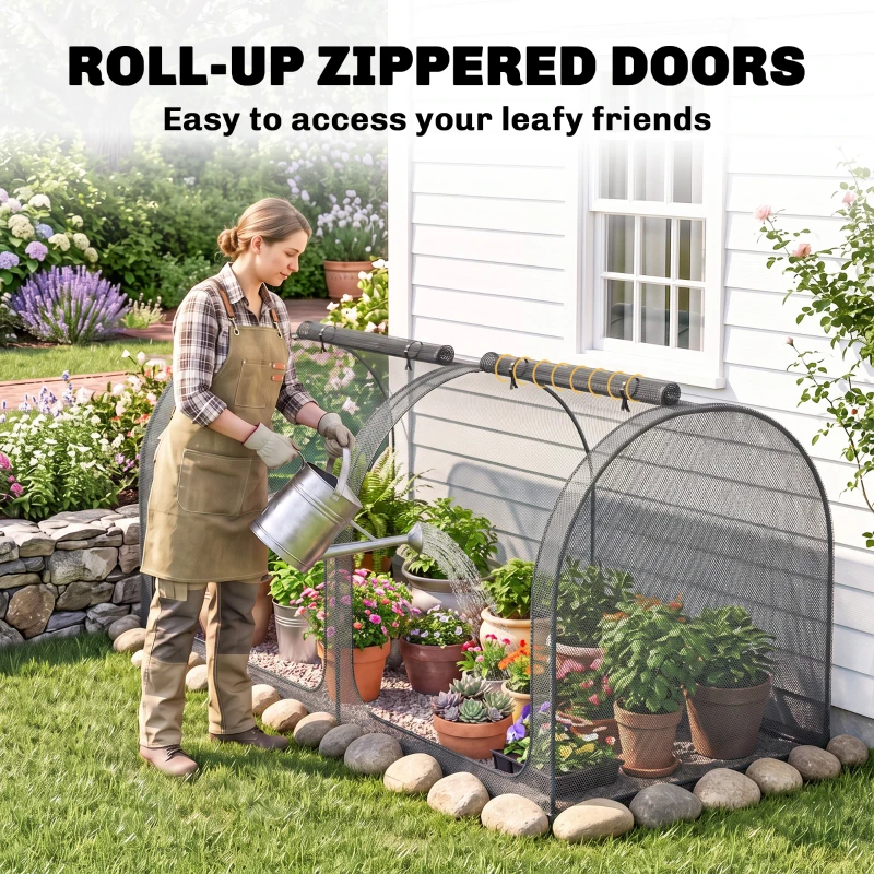 Outsunny 8' x 4' Crop Cage, Garden Plant Protector, with 2 Zippered Doors and 6 Ground Stakes, for Garden, Yard, Lawn, Black