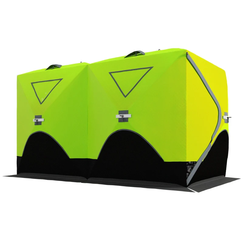 Outsunny 8 Person Ice Fishing Shelter, Pop-Up Ice Shanty Tent, Insulated Portable Tent with 2 Doors & Carrying Bag, Bright Green