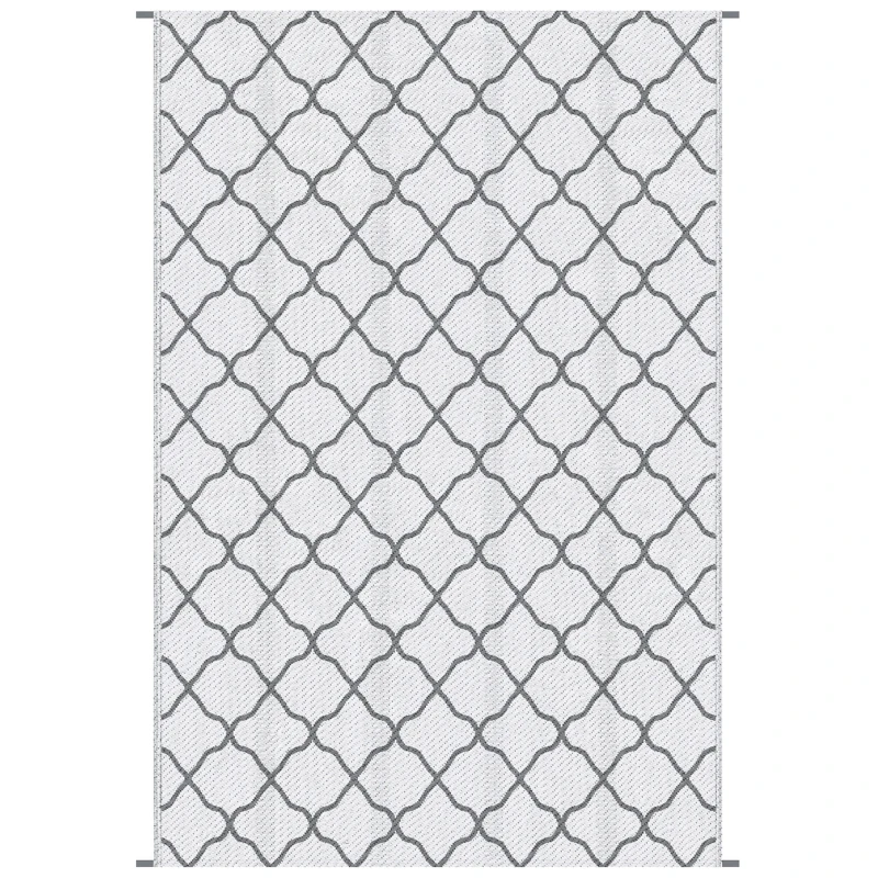 Outsunny Waterproof  Outdoor Rug, 6' x 9' RV Rug Reversible Mat for Backyard, Deck, Picnic, Beach, Camping, Grey & White Net