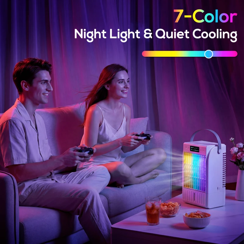 HOMCOM Evaporative Air Cooler, 4-in-1 Portable Air Conditioner with 4 Wind Speed, 2 Mist Mode, RGB 7 LED Light