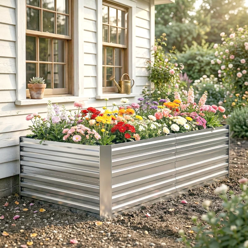 Outsunny Galvanized Raised Garden Bed, Steel Outdoor Planters with Reinforced Rods, 71" x 36" x 23", Silver