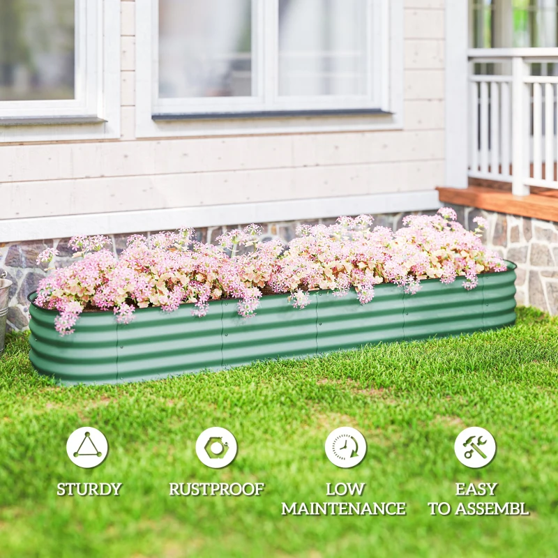 Outsunny 7.9' x 2' x 1' Galvanized Raised Garden Bed Kit, Metal Planter Box with Safety Edging, Green
