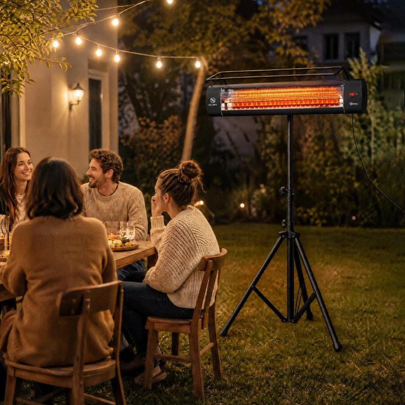 Outsunny Electric Patio Heater, 1500 W Standing IP65 Outdoor Infrared Heater with Tripod, 3 Heat Levels, 24H Timer, Black