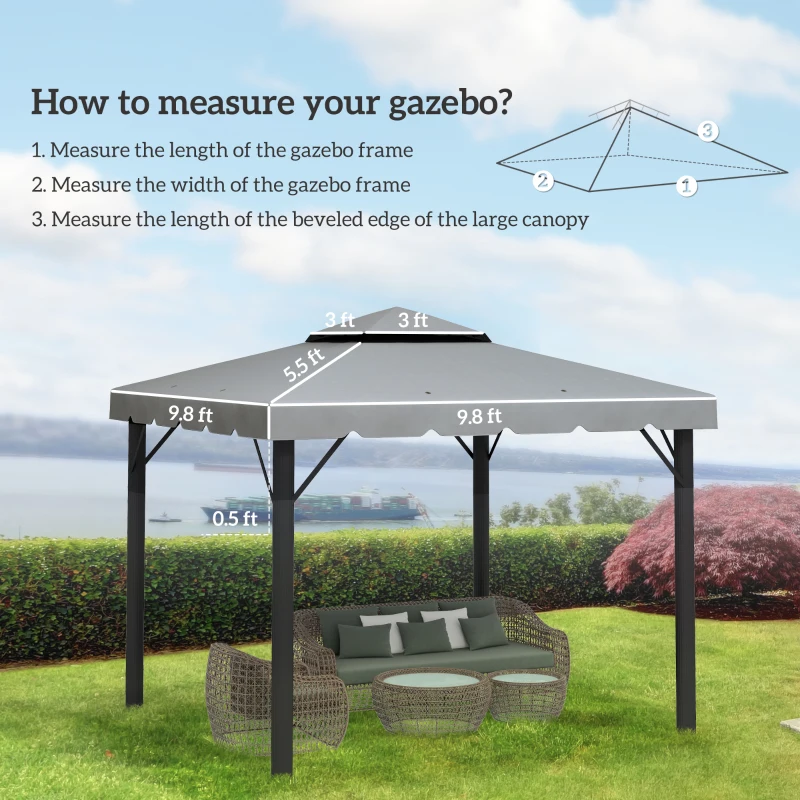 Outsunny Model 84C-051 or 84C-269 10' x 10' Gazebo Replacement Canopy, Light Gray