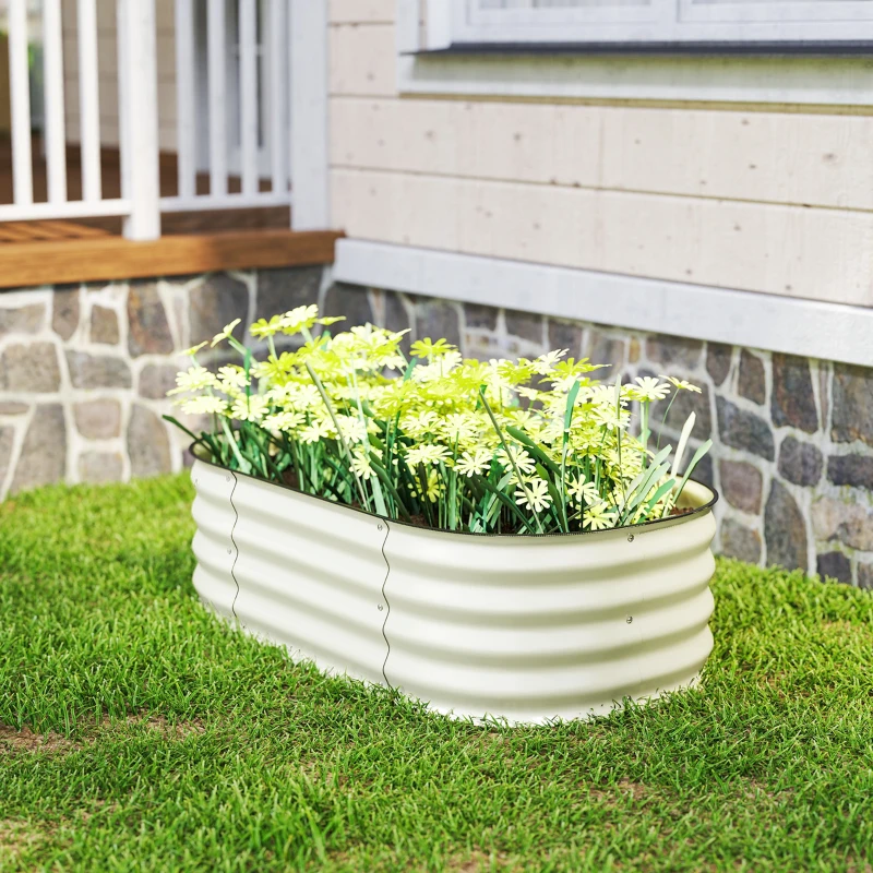 Outsunny 3.4' x 2' x 1' Galvanized Raised Garden Bed Kit, Metal Planter Box with Safety Edging, Cream
