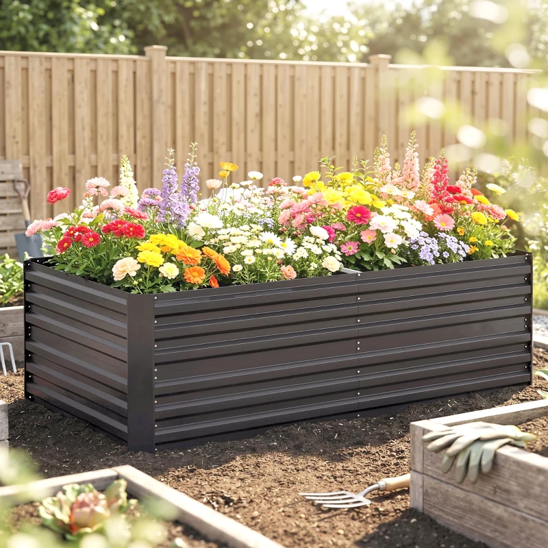 Outsunny Galvanized Raised Garden Bed, Steel Outdoor Planters with Reinforced Rods, 71" x 36" x 23", Dark Gray