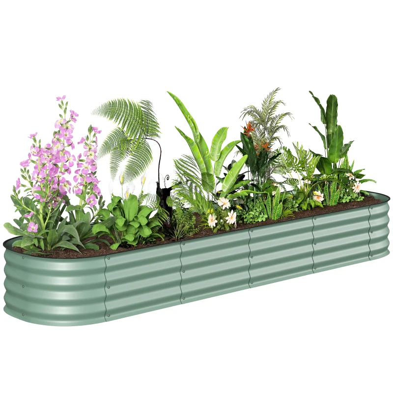 Outsunny 7.9' x 2' x 1' Galvanized Raised Garden Bed Kit, Metal Planter Box with Safety Edging, Green