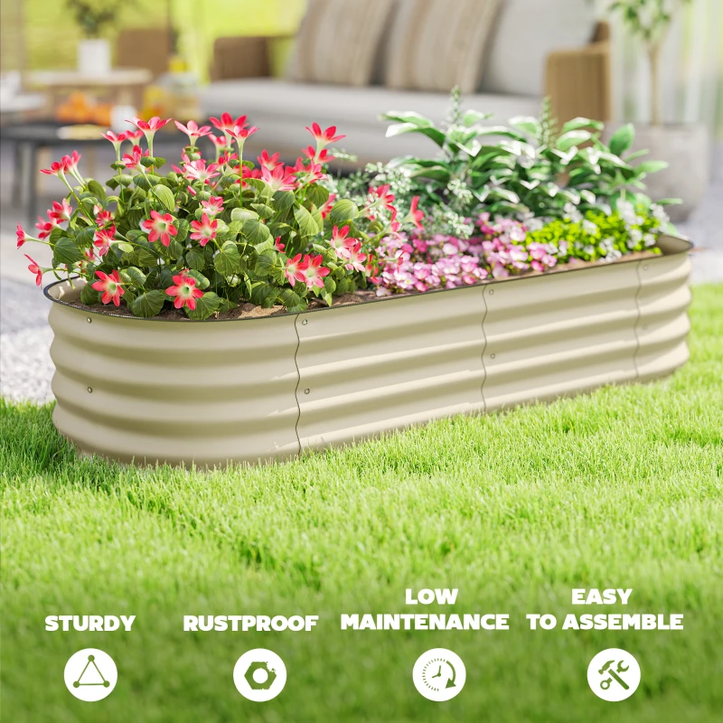 Outsunny 4.9' x 2' x 1' Galvanized Raised Garden Bed Kit, Metal Planter Box with Safety Edging, Cream