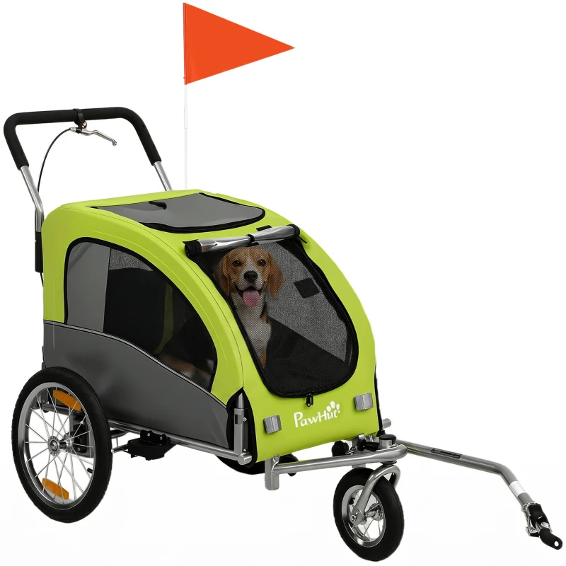 Aosom 2 in 1 Dog Bike Trailer, Foldable Pet Stroller, Dog Bicycle Trailer with Suspension, Universal Bicycle Coupler, Green