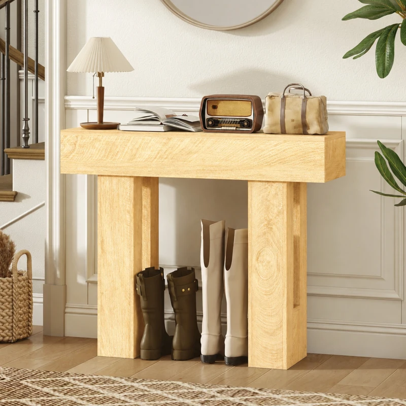 HOMCOM 42 Inch Console Table, Sofa Table Behind the Couch with Thickened Tabletop for Living Room, Hallway, Entrance, Oak