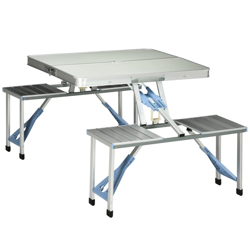 Outsunny Picnic Table Junior Folding Camping Table Set Portable Camping Garden BBQ Party, Silver