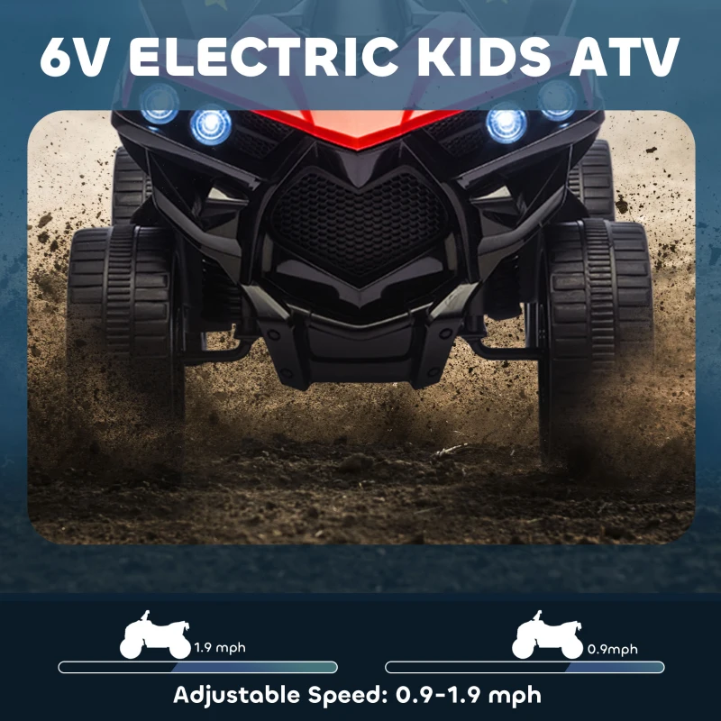 Qaba Kids ATV 4 Wheeler, 6V Electric Ride on Car with Music and LED Headlights, Indoor Outdoor Toy Car for 18-56 months, Red
