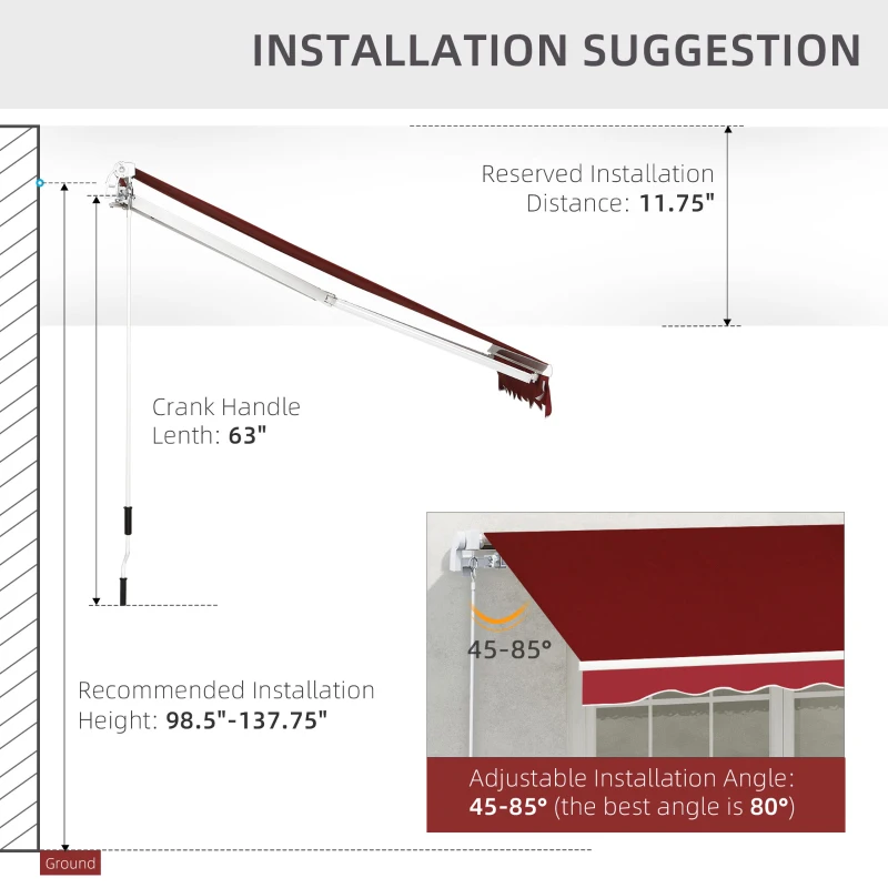 Outsunny 8'x7' Patio Awning Manual Retractable Sun Shade Outdoor Deck Canopy Shelter, Wine Red