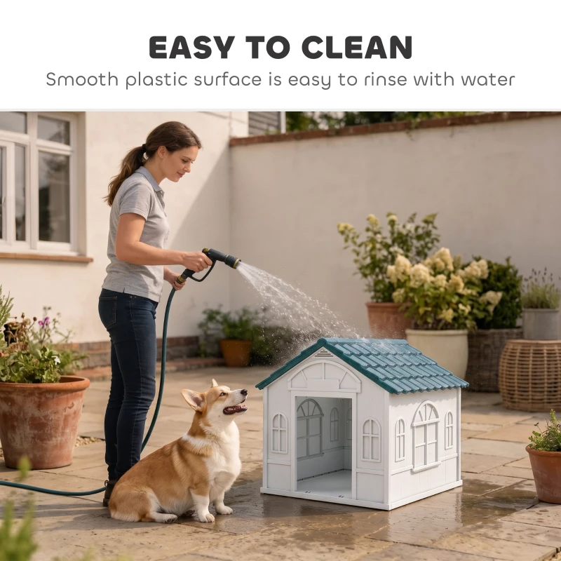 PawHut Plastic Dog House for Medium and Small Dogs, Water Resistant Puppy Shelter Indoor Outdoor with Door, Easy to Assemble, Blue
