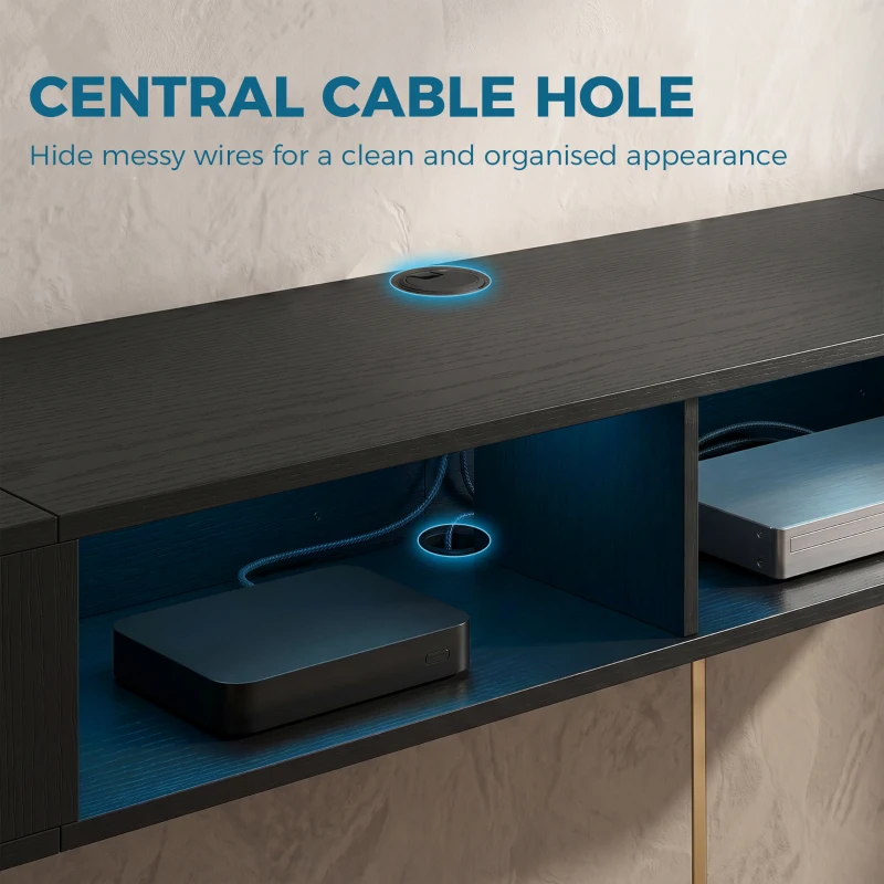 HOMCOM TV Stand with RGB LED Lights, Entertainment Center with Open Shelves for 75 Inch TV, Black Wood Grain