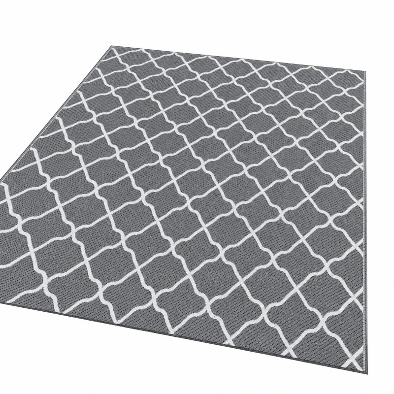 Outsunny Waterproof  Outdoor Rug, 6' x 9' RV Rug Reversible Mat for Backyard, Deck, Picnic, Beach, Camping, Grey & White Net